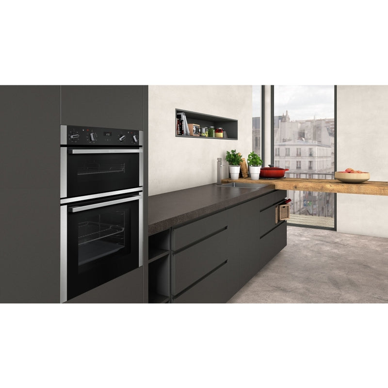 Neff U1ACE2HN0B 59.4cm Built In Electric CircoTherm Double Oven - Black/Steel